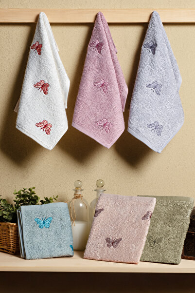 Bersay 6-Piece 30X50, 100% Cotton Bamboo, Embroidered Kitchen & Hand Towel Set – Soft, Absorbent, Stylish and Durable