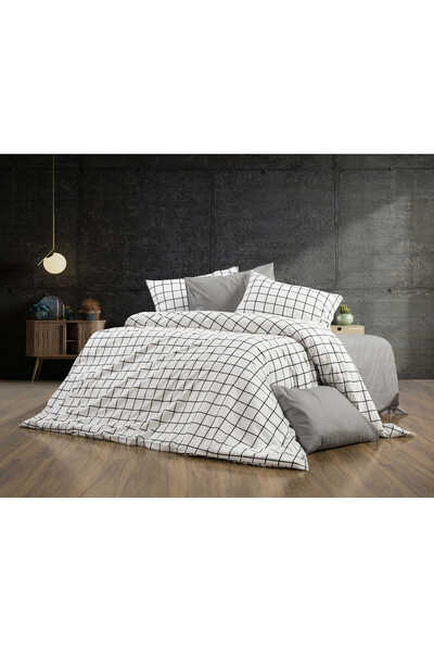 UYGURİYE طقم غطاء لحاف مزدوج، غطاء لحاف 70% قطن بنمط هندسي + ملاءة مرنة + 2 غ...