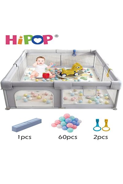 HIPOP حظيرة لعب للأطفال مع سياج أمان، حصيرة تسلق منزلية مع 60 كرة بحرية، سياج...