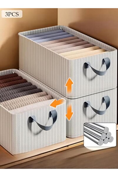 DOMEET 3PCS Wardrobe Clothes Organizer with Portable Handle Steel Frame Support Large Capacity Closet