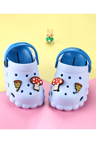 Cute Walk by Babyhug قباقيب بحزام خلفي مزينة بزخارف الفطر والبيتزا - أزرق فاتح