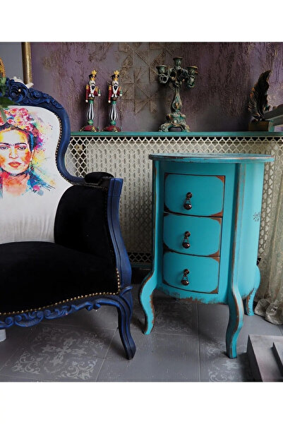 RENDORA MOBİLYA Turkuaz 3 Çekmece Eskitme Komodin