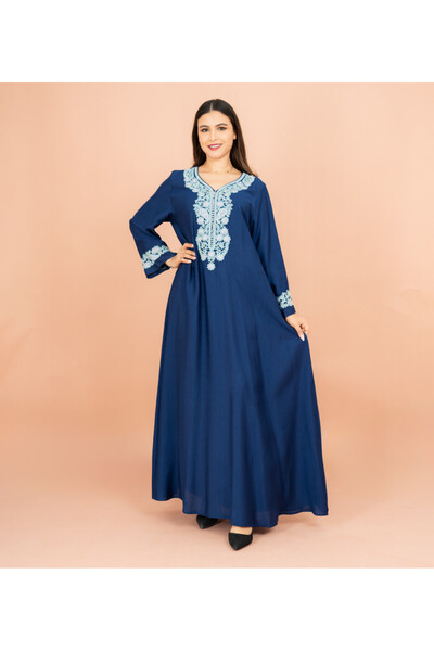 IKKXA Classic Solid Floral Embroidery Crystal Jalabiya