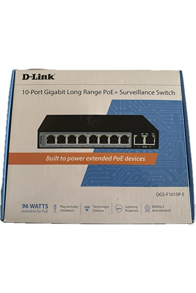 D-Link 8 Port Gigabit PoE Switch - 8 PoE+ 2 Uplink Port 250m DGS-F1010P-E