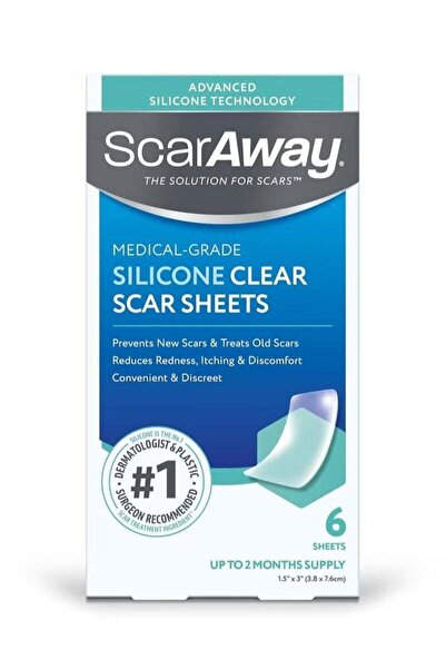 ScarAway Silicon شرائح سيليكون شفافة لعلاج الندبات من سكار أواي، لون أبيض، 6 قطع