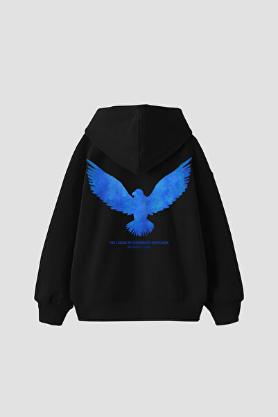 Bak Moda بلو بيرد مطبوع قصة فضفاضة هوديي أسود للجنسين