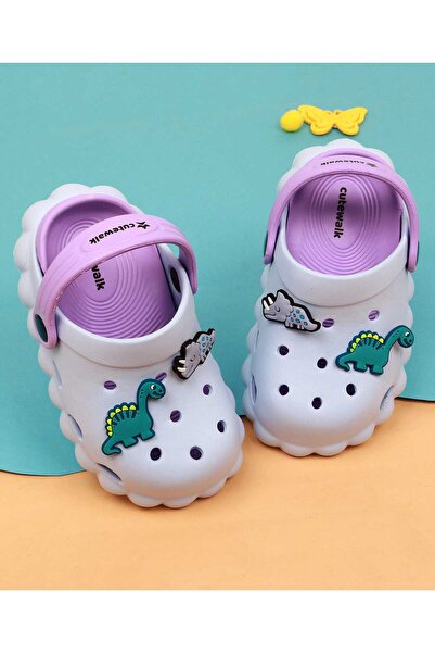 Cute Walk by Babyhug قباقيب مع تطريز ديناصور وحزام خلفي - أرجواني