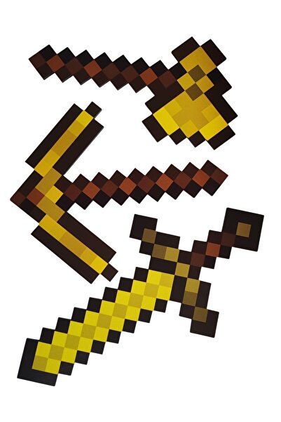 Deposundan Al Minecraft Gold Kılıç, Balta, Kazma Oyuncak 3lü set Figür Ahşap MDF