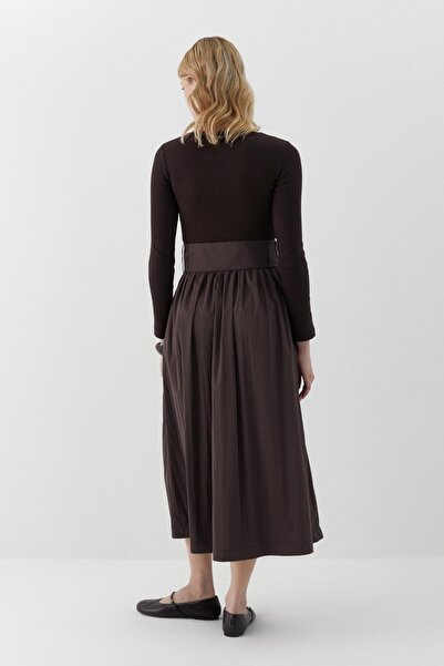 MARKALİSTE Long Sleeve Ribbed Knit Dress Brown