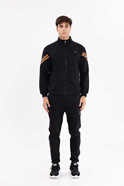 Rowinger Dik Yaka Çift Şerit Kollu Tam Fermuarlı Sweatshirt