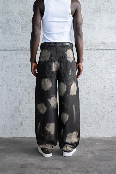 Machinist Men's Baggy Striped Balloon Fit Jean Pants with Blue Effect