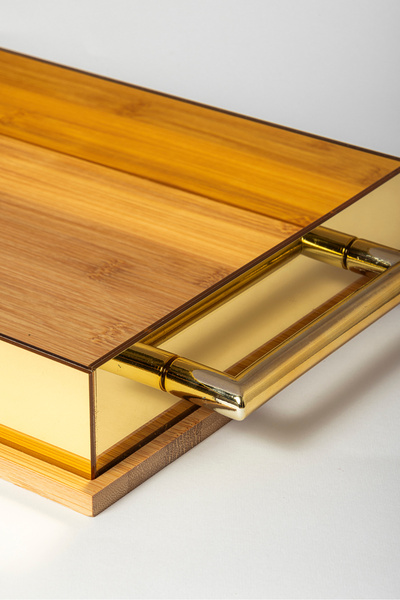 Bin Shihon Single rectangular wooden tray with aluminum edges