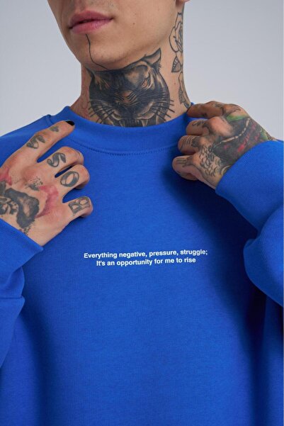 Machinist Men's Oversized Follow Your Own Printed Basic Sweatshirt Cobalt Blue
