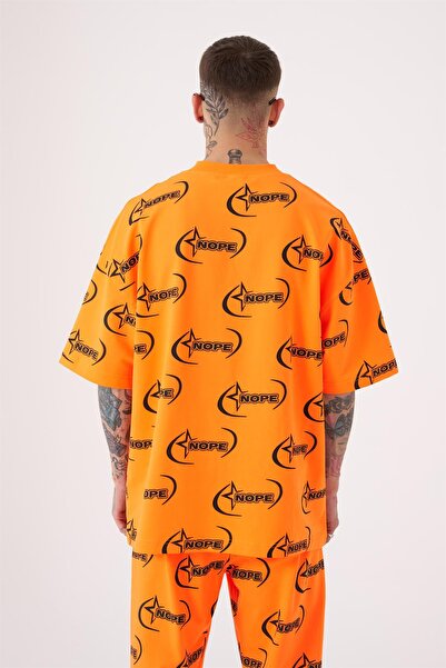 Machinist Men's Nope Printed Oversized T-Shirt Electric-Orange