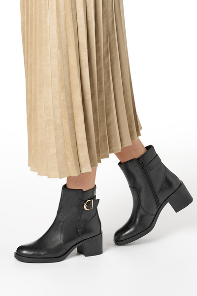 Geox Women's Black D Series 60 a - Smo.Lea Buckle Zipper Heeled Leather Boots D56Xxa00043C9999