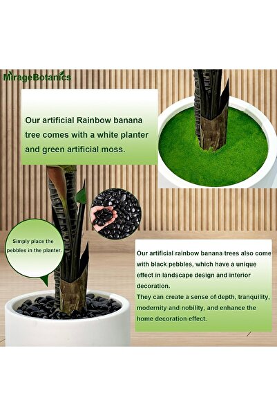 MirageBotanics 5ft Artificial Rainbow Taro (Faux Banana) Tree with White Planter
