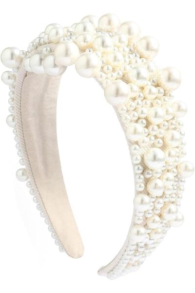 Arabest Pearl Headband,Wide White Bling Rhinestones Hairband,Bridal Wedding H...