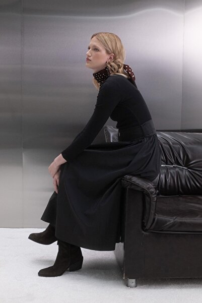 MARKALİSTE Long Sleeve Ribbed Knit Dress Black