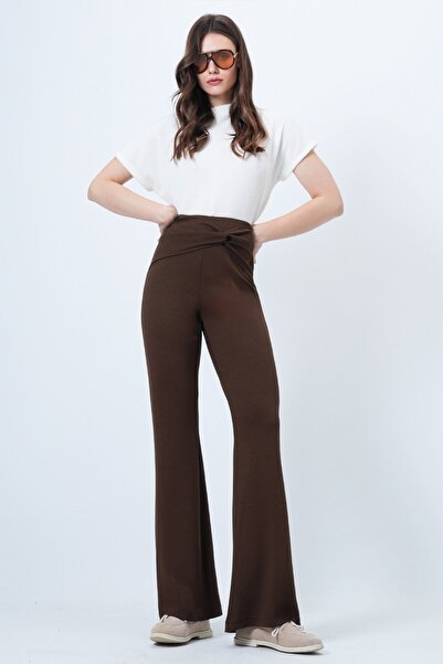 VAGGON Women's Brown Waist Knot Detailed Modal Trousers Vs01521