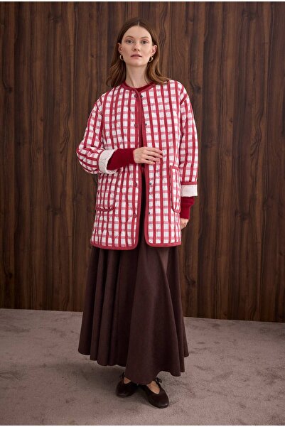 HEQA Patterned Quilted Jacket Gingham Pattern