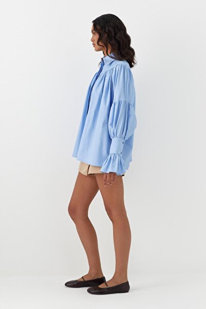 MARKALİSTE Volan Sleeve Detailed Gathered Shirt Blue