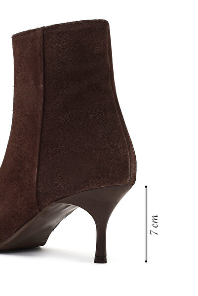 Derimod Women's Brown Zippered Thin Heeled Suede Leather Boots 25Wfd131310