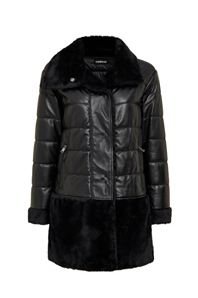 Derimod Avoriaz Women's Black Teddy Leather Coat 24Wgp5295Ff