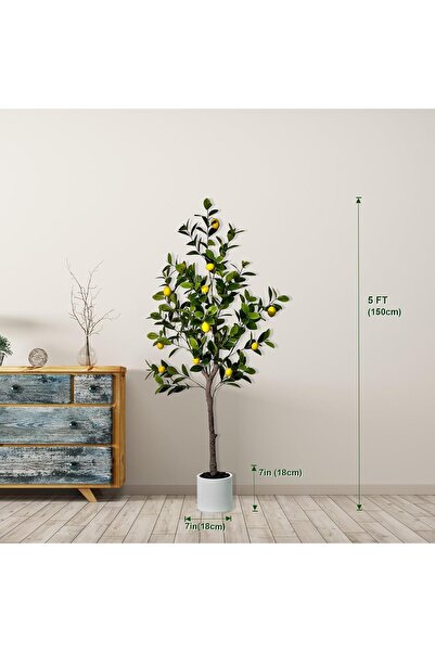 MirageBotanics 5ft Artificial Lemon Tree Indoor/Outdoor with Realistic Fruits & White Pot