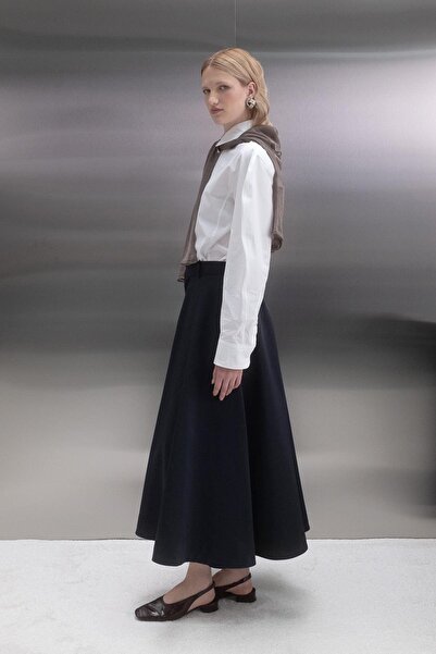 MARKALİSTE Wide draped trench pants navy blue