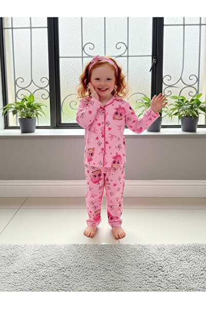 LİLLYPİCCA Ballerina Patterned Cotton Front Buttoned Long Sleeve Girls Pajama Set + Eye Patch