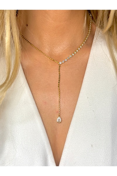 YOUES JEWELRY Çelik Zirkon Taşlı Su Yolu Y Kadın Kolye