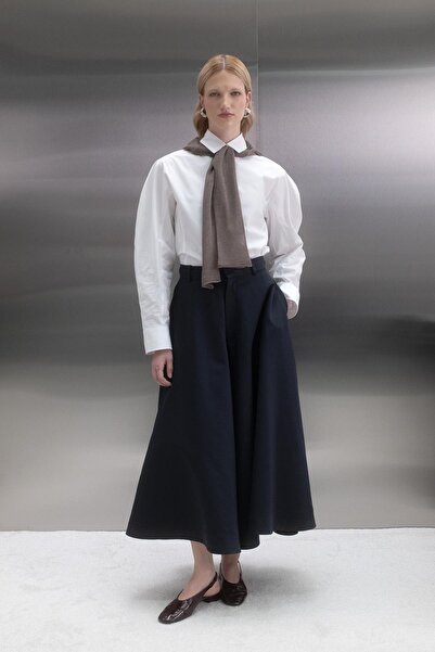 MARKALİSTE Wide draped trench pants navy blue