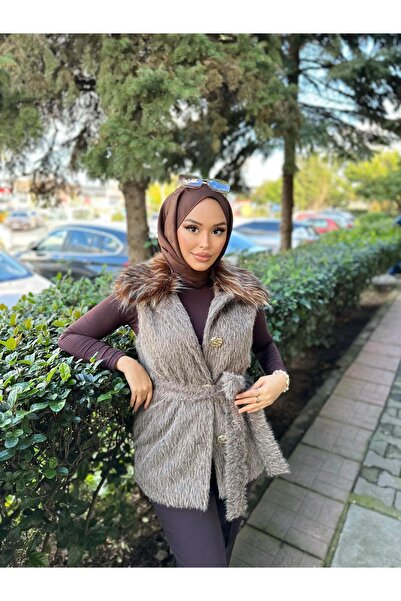 Minel Women's Brown Short Fur Vest