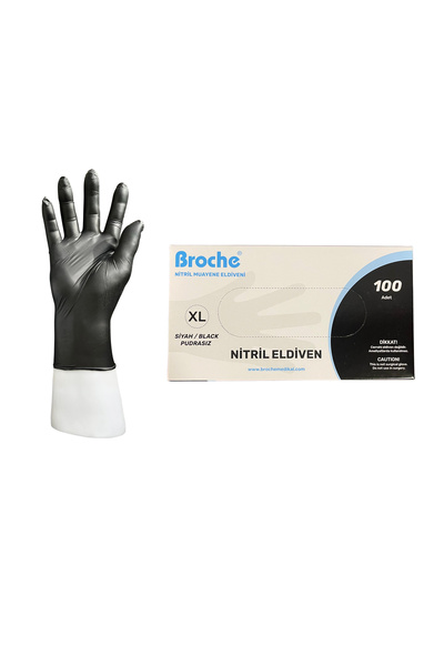 Broche TEK KULLANIMLIK PUDRASIZ NİTRİL ELDİVEN XL BEDEN SİYAH 100'LÜ