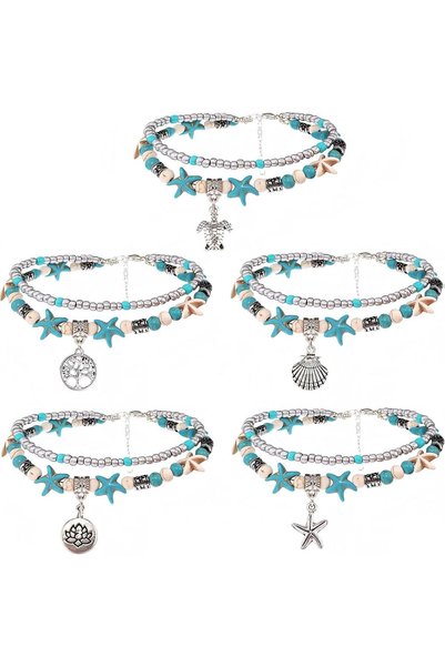 Arabest 5-Piece Layered Beach Adjustable Anklets for Women,Boho Chain Foot Je...