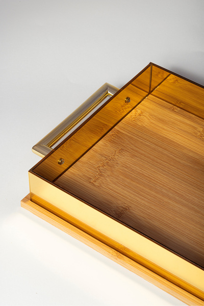 Bin Shihon Single rectangular wooden tray with aluminum edges