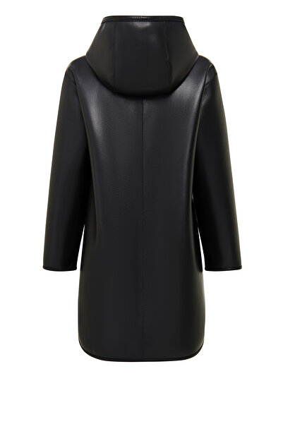 Derimod Artesina Women's Black Hooded Teddy Leather Coat 24Wgp5287Ff