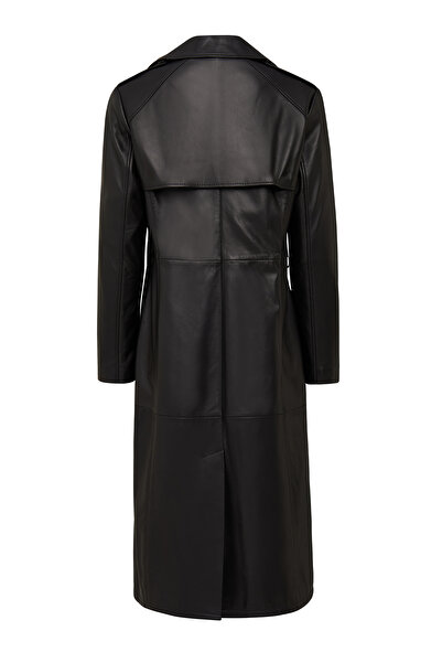 Derimod Natalia Women's Black Leather Trench Coat 25Wgd5247U4