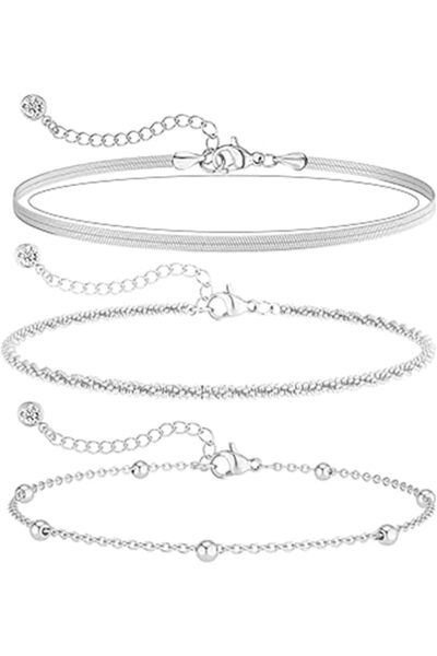 Generic 3Pcs Ankle Bracelets, Dainty Stackable Silver Bracelets for Women, Go...