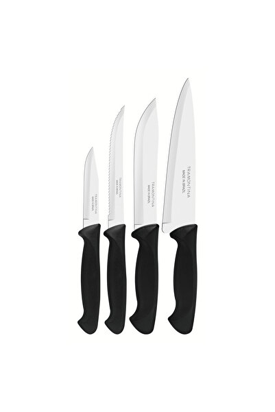 TRAMONTINA Usual 4-Piece Knife Set with Stainless-Steel Blades & Black Polypropylene Handles