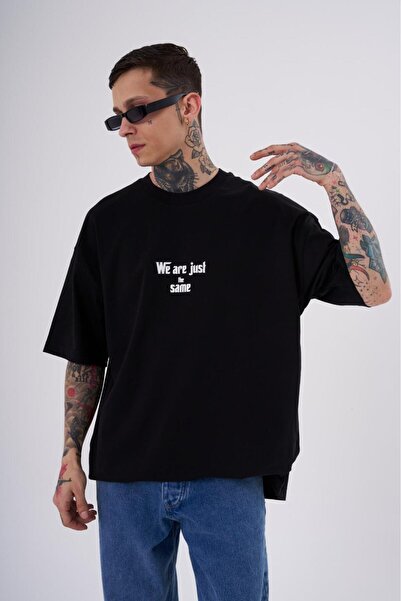 Machinist Men's the Quandary Printed Oversized T-Shirt Black