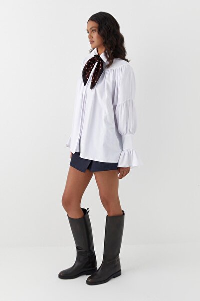 MARKALİSTE Volan Sleeve Detailed Gathered Shirt White