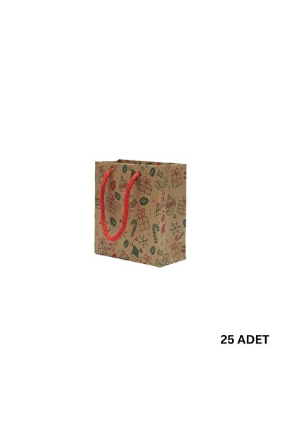 roco paper Σετ τσάντες από χαρτόνι Kraft με Πρωτοχρονιάτικο Σχέδιο-25 τεμ., Κόκκινο Κορδόνι για Πάρτι, Χριστούγεννα, Τσάντα δώρου, 11x11 εκ.