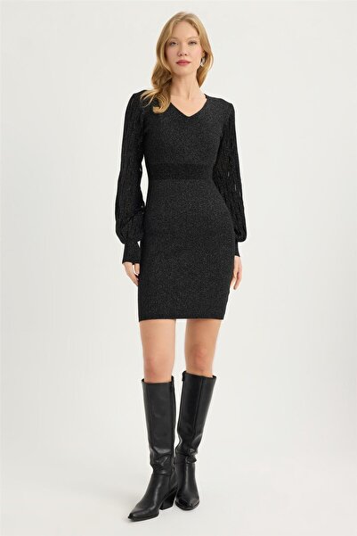 HomeStore Triko Simli V Yaka Elbise