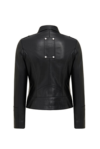 Derimod Roma Women's Black Biker Leather Jacket 25Wgd5609U4