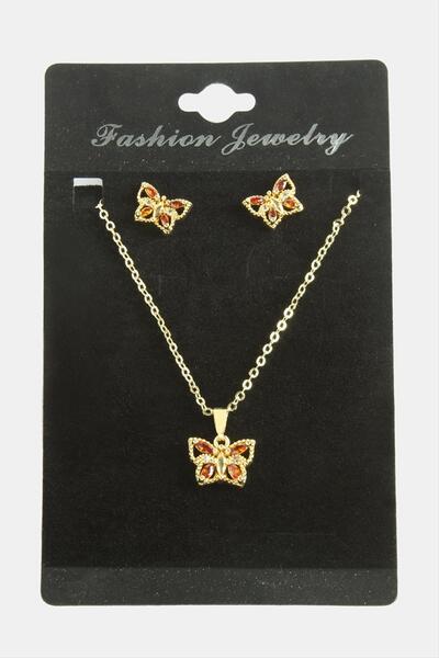 ZERO LAND Mtxdpn Butterfly Zircon Stone (164122) Set Necklace-Red