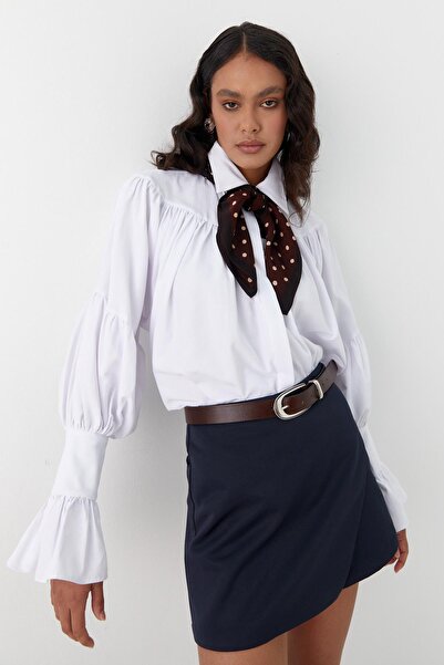 MARKALİSTE Volan Sleeve Detailed Gathered Shirt White