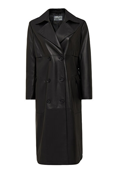 Derimod Natalia Women's Black Leather Trench Coat 25Wgd5247U4