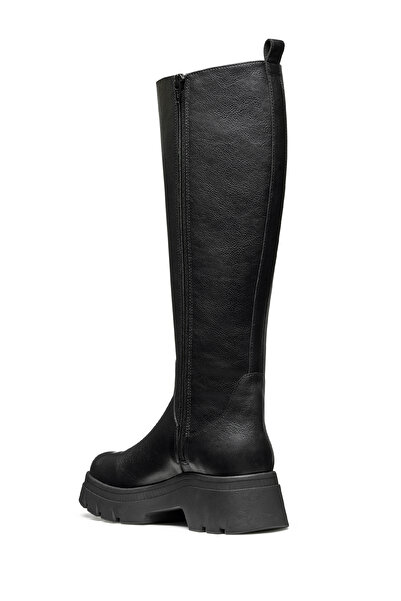 Geox Women's Black D Pluette Zippered Thick Soled Leather Boots D565Me05446C9999