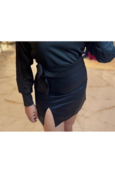 Maison MeDa Black Leather-Look Mini Skirt